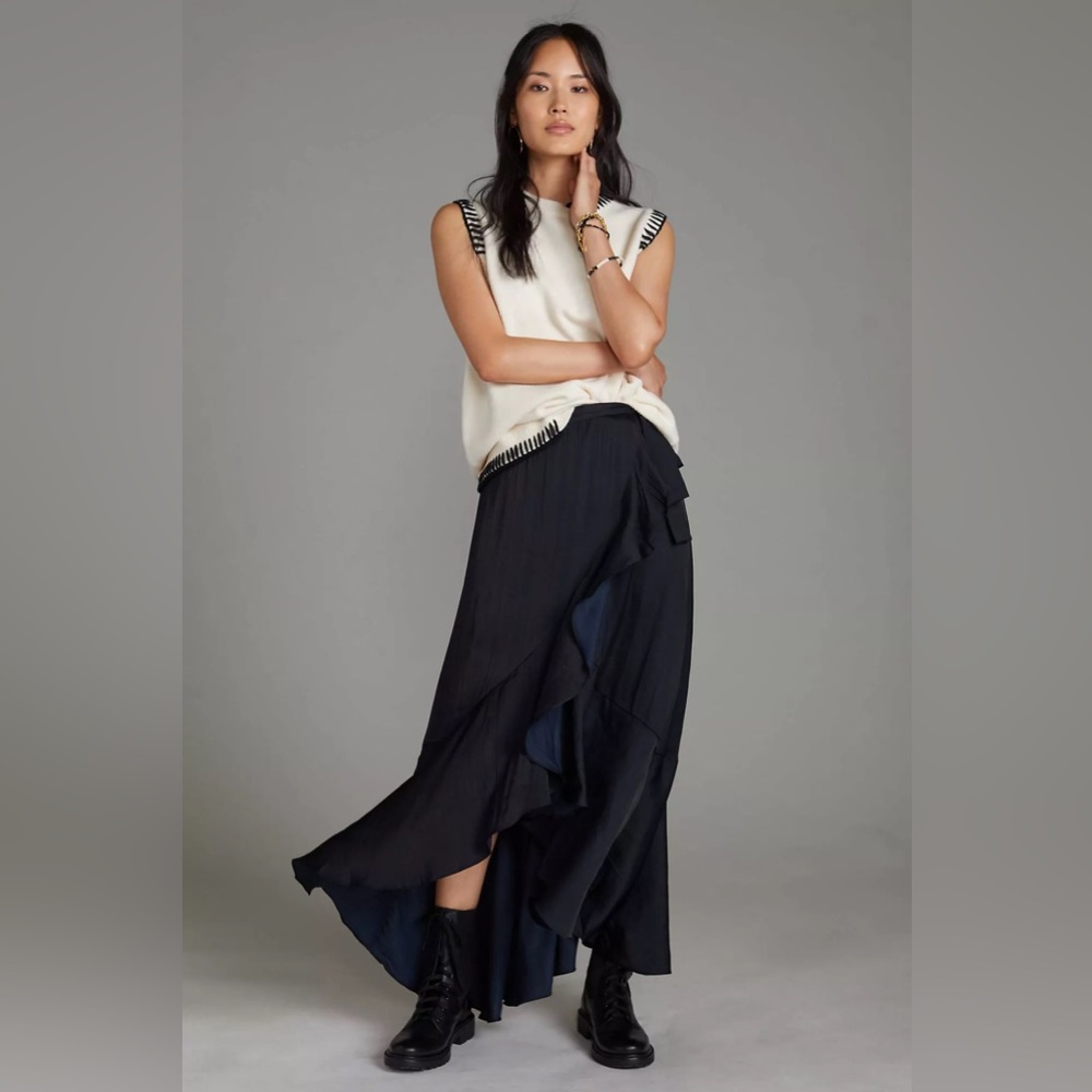 Maeve by Anthropolgy Ruffled Wrap Maxi Skirt